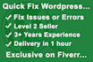 fix wordpress issues, problems or errors in 1 hour