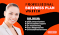 prepare complete business plan for startups, grant, business plan writer