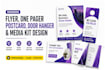 design modern flyers, one pagers, postcards, door hangers and media kits