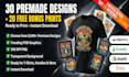 sell 30 with 20 free design products for printful and printify