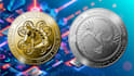 do 3d crypto logo and token in gold, silver or bronze