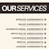 draft service agreements, sales agreements and aoa