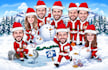 create a christmas caricature, holiday card, winter cartoon