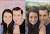 do water color portrait painting of human and pets
