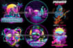 do 80s vaporwave synthwave illustration for t shirt album cover
