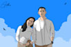 draw a cute cartoon portrait illustration for couple