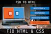 fix bugs and errors in html, css, js, php, laravel website