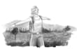 draw a frame of storyboard in black white line art or color