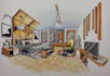 create interior illustration with watercolour style handmade