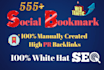 do 555 plus social bookmarking manually white hat SEO backlink service
