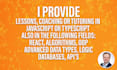 give lessons in javascript, typescript, nodejs and web frameworks