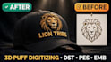 3d puff digitizing embroidery digitizing for caps in 1 hour