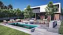 do landscape design, garden design, backyard, swimming pool, and render