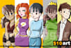 draw cartoon, anime, super hero portrait or concept art