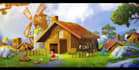 create 2d photoshop cartoon  concept art, environment
