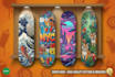 design a cool unique and creative skateboard, surfboard deck graphics