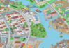 do map, cityscape and people illustration