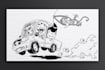 draw scenario in  black and white cartoony line drawing style