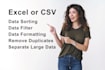 do ms excel or CSV data sorting, separate large data, remove duplicate