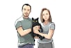draw couple cartoon character and a pet
