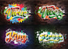 do lettering, graffiti,holographic,neon,80s logo or shirt