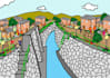 map,cityscape and people illustration