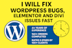 fix wordpress errors, bugs, elementor and divi issues fast