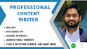 write blog posts, research articles on biology, nutrition and health science