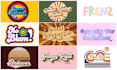 design custom hand lettering, script typography, retro hippie font logo