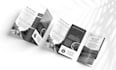 design trifold, c fold, bifold brochure, standee banner, roll up banner