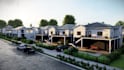 create photorealistic townhouse exterior renders and streetscape visuals