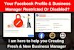 fix ads account and create fresh facebook business manager or ads account