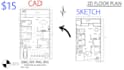 redraw a 2d floor plans in autocad and sketch up from PDF or sketch
