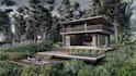 design exterior landscape, garden, backyard, patio terrace, BBQ and pool