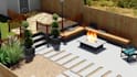 garden landscape design, rendering, modern creative backyard