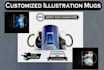 make 20 customized coffee mug designs for pod business
