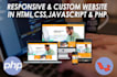 design responsive website in html, css, javascript, and PHP