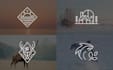 do modern line art text, badge, sticker, or logo design