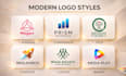 modern minimalist logo design, with complete branding kit and brand identity