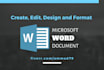 do microsoft word document formatting, design, edit, create
