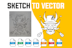 draw vector line drawing, black and white art from your product image or photo