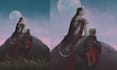 create a cinematic fantasy illustration with storytelling and original character
