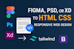 convert figma, psd, xd to responsive HTML CSS using tailwind or bootstrap