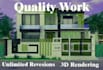 do autocad 2d floor plan and 3d sketchup exterior rendering