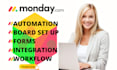 do monday setup, monday automations, integrations crm