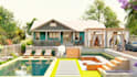 design backyard, landscape, terrace, pool, and patio