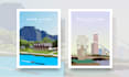 design a minimalist landscape vector illustration poster