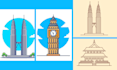 create a building icon illustration with outline style