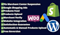 fix google merchant center suspension and misrepresentation, create shopping ads