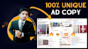 write highly efficient ad copy for facebook and instagram, design creatives